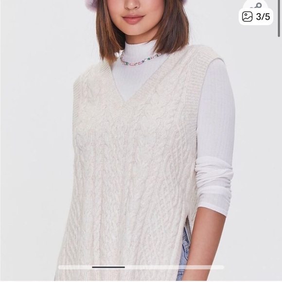 Forever 21 Seafoam Sage Green Cable Knit Sleeveless Sweater Vest w Side Vent. M - Picture 4 of 14